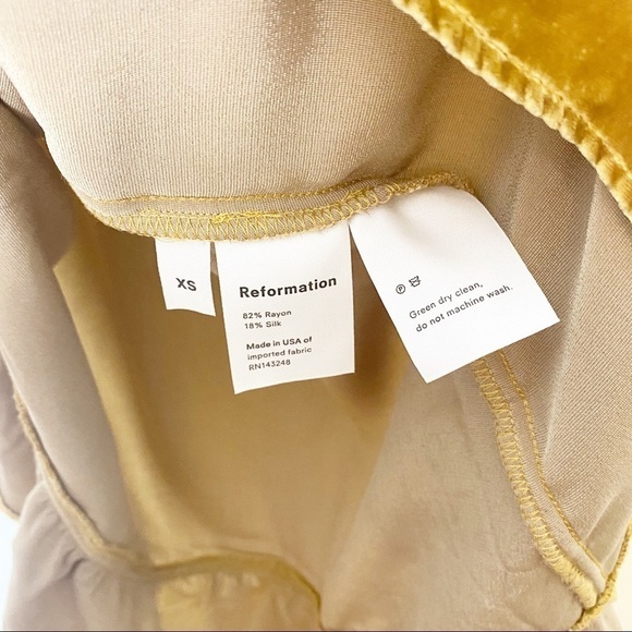 Reformation Dress Polly Dress in Gold Silk Velvet XS New NWT - Picture 6 of 10